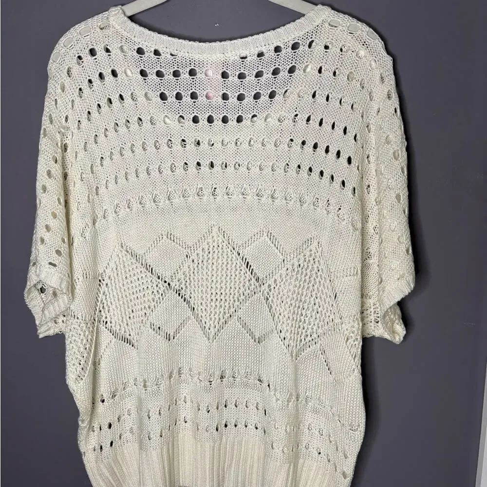 No Boundaries White Open Knit Short Sleeve Sweater XXL